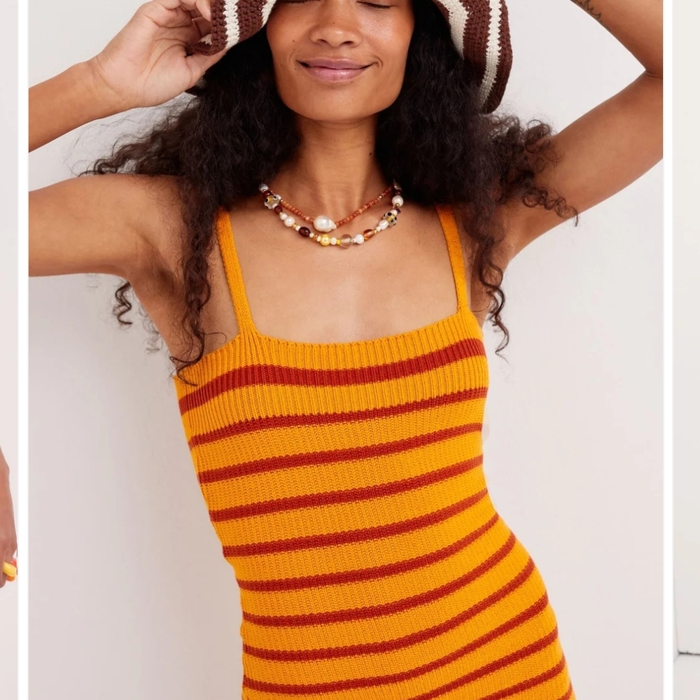 For Love And Lemons Orange Striped Knit Mini Dress size M & S new without tags - Picture 3 of 9